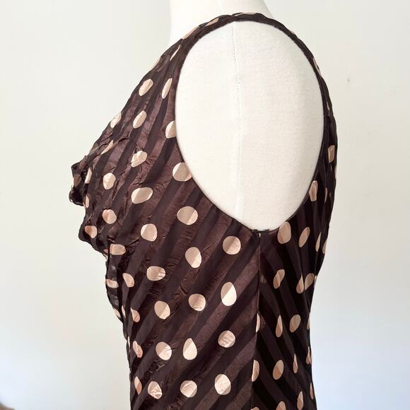 Vintage Y2K Polka Dot Brown Dress Cowl by Joseph Ribkoff // Size 10 Large - Picture 4 of 7